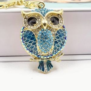 NWT Rhinestone Owl Keychain Key Ring or bag ornament fabulous